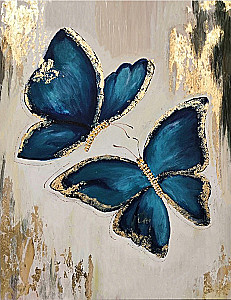 Numbrite maal koos kuldse lehega 40x50 cm - Sinised liblikad