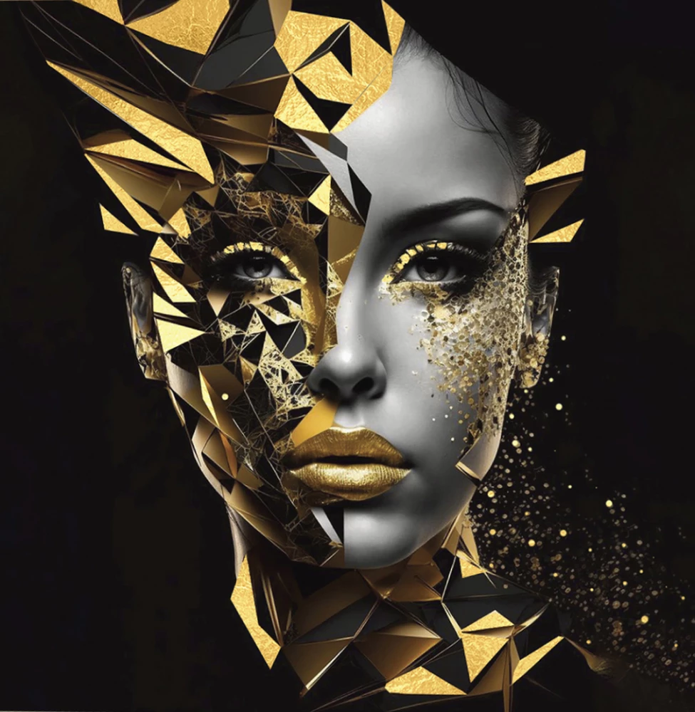Numbered Painting with Gold Leaf 30x30 cm - Golden Girl