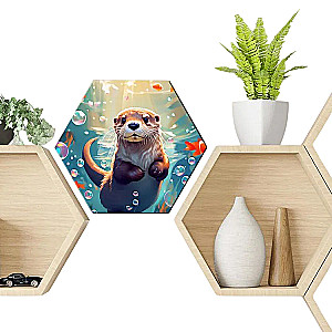 Diamond Painting with Crystal Rhinestones. Hexagon. Cute Sea Otter