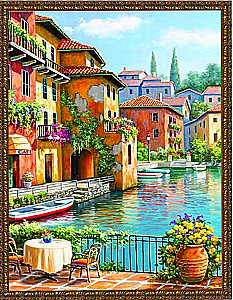 Mosaika diamentowa z nałożoną ramką 40x50 cm - Śniadanie nad brzegiem