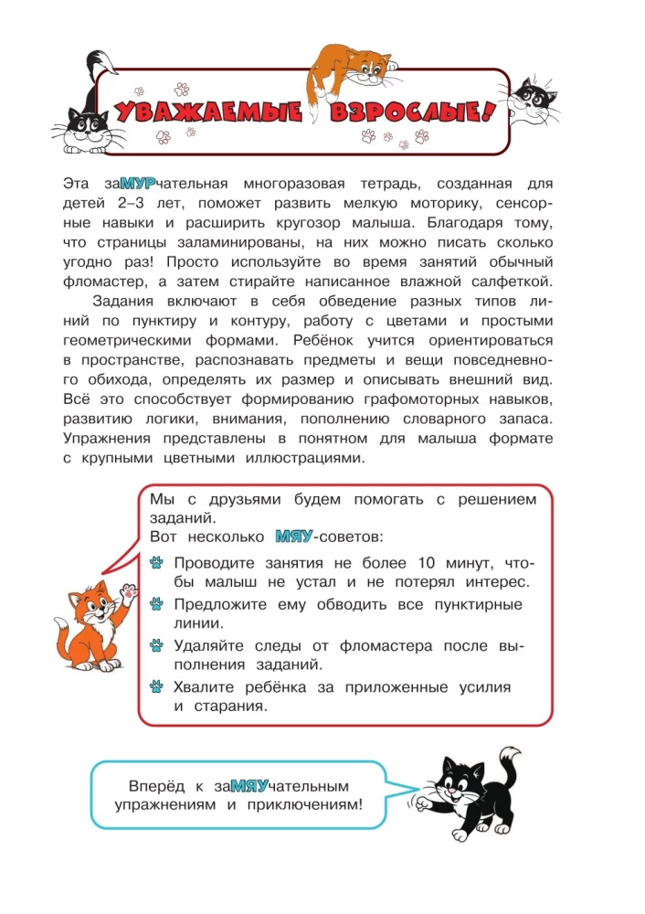 Многоразовые мяупрописи с котиками. Для детей 2-3 лет