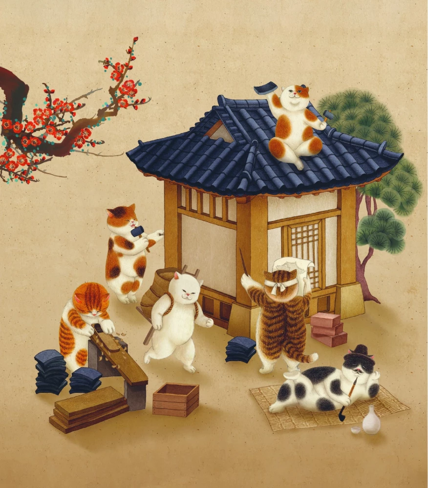 Reise mit Katzen in der Joseon-Ära. Ausmalbuch