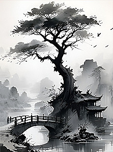 Numbered Painting with Glow-in-the-Dark Paint - Japanese Landscape, 40x50cm