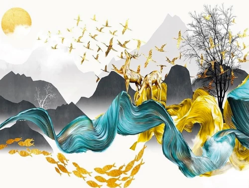 Number painting with gold leaf - Upwards, 40x50cm