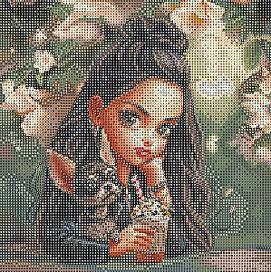 Diamond Mosaic on Stretcher - Mulatto Girl with Dog, 30x30cm