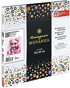 Алмазная мозаика на подрамнике - Розовый мишка, 30х30см