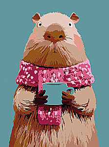Numbered Painting - Capybara with Coffee, 15x20cm