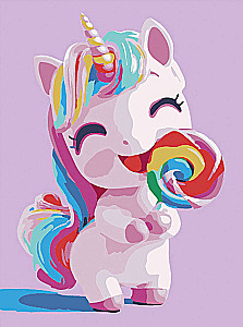 Paint by numbers - Unicorn with a lollipop, 15x20cm