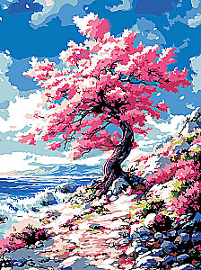 Painting by numbers - Sakura by the sea, 30x40cm