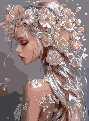 Numbered Painting with Gold Leaf - Girl of Spring, 30x40cm