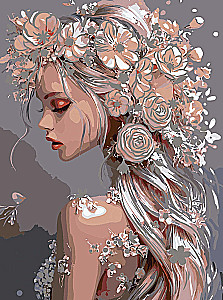 Numbered Painting with Gold Leaf - Girl of Spring, 30x40cm