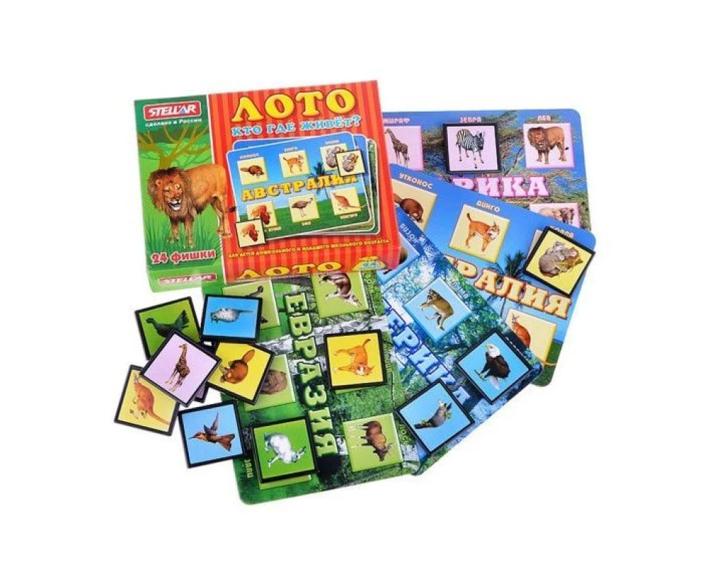 Stalo žaidimas Loto. Kas kur gyvena? (24 žaidimo kortelės)
