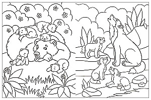 Malbücher mit Aufklebern. Tiere