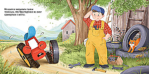 Der kleine Traktor repariert ein Rad
