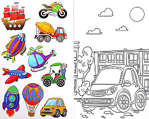 Spalvinimo knygelė su lipdukais. Transportas
