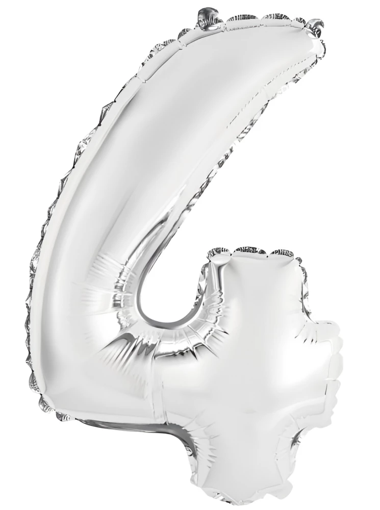 Folienballon - Zahl 4, silber, 35cm