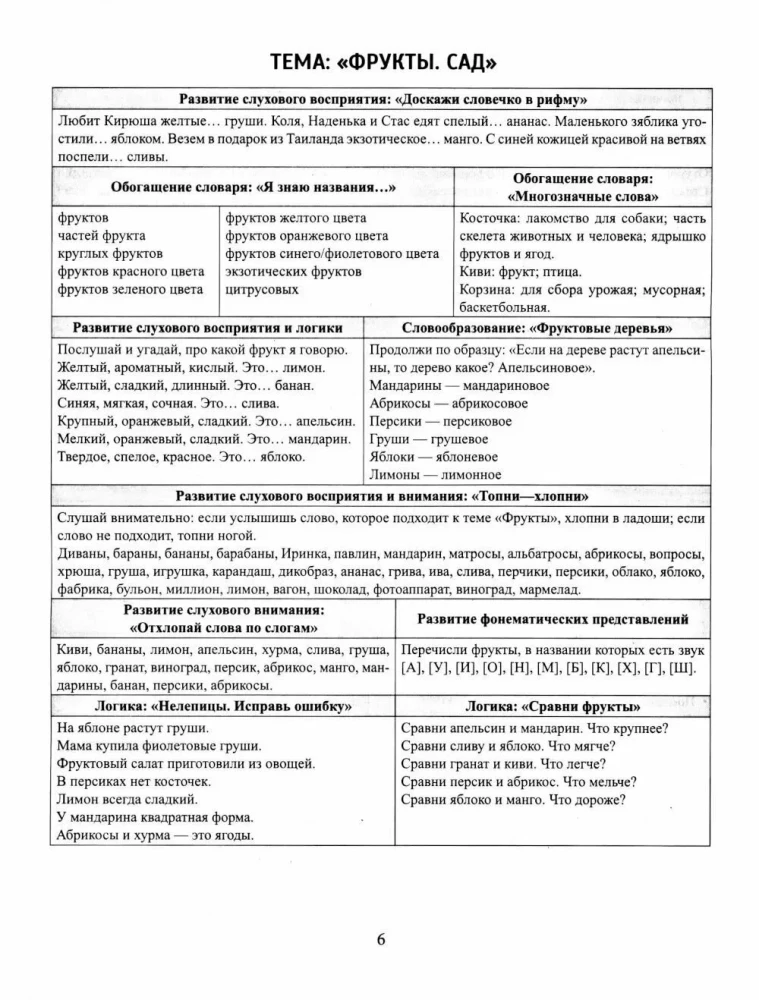 Speech material in tables for children aged 4-6 years. 25 lexical-grammatical topics. Preparing for school