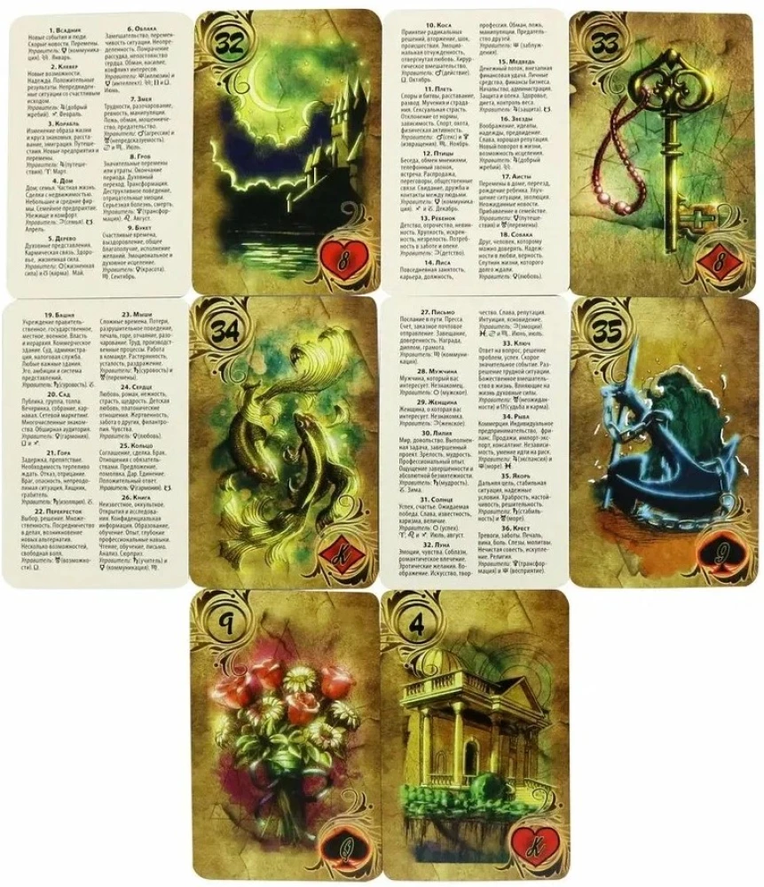 Tarot - Lenormandi Oraakel Kuldne Öökulli (kaardikomplekt 36 tk + juhend)