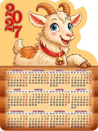 Календарь на магните 2027 год - Год козы. Вид 1