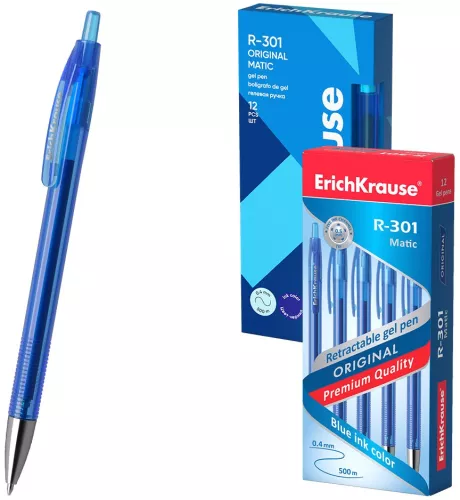 Ручка гелевая автоматическая ErichKrause® R-301 Original Gel Matic 0.5, цвет чернил синий