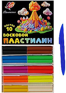 Восковой пластилин - Фантазия, 10 цветов (классический+ флуоресцентный)
