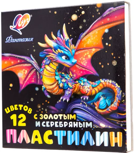 Восковой пластилин - Фантазия, 12 цветов (классический + золотой + серебряный)