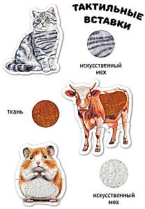 Tiere im Dorf. Taktil-Puzzles
