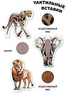 Tiere in Afrika. Taktile Puzzles