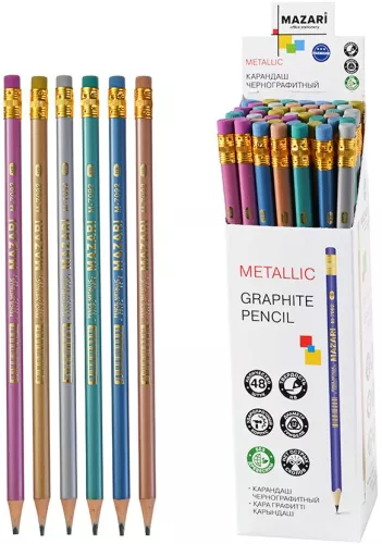 Bleistift aus schwarzem Graphit mit Radiergummi - METALLIC, in assortierten Farben