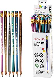 Bleistift aus schwarzem Graphit mit Radiergummi - METALLIC, in assortierten Farben