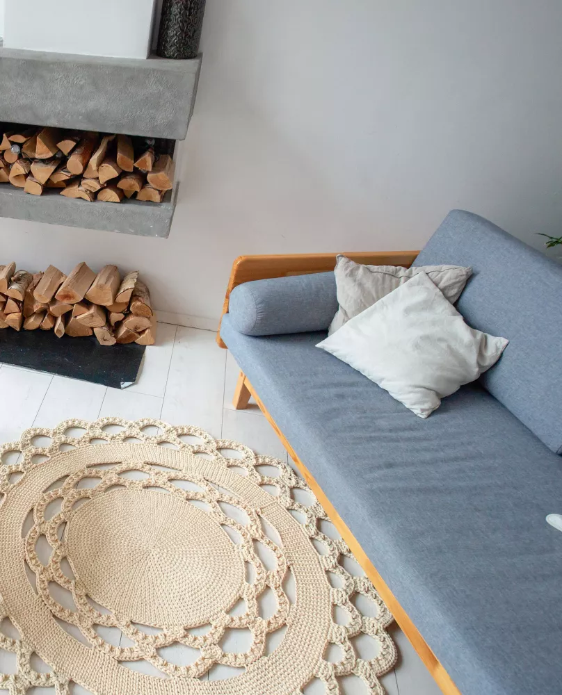 Knitting Rugs, Napkins, and Cushions. Stylish Home with Crochet