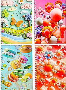 Notebook 14.5x21 cm, 60 sheets, grid, spiral, mix, 6+