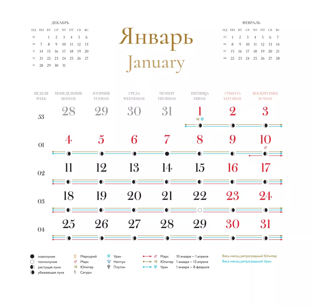 Календарь настенный 2027 год - Лунный календарь. Ретроградный Меркурий