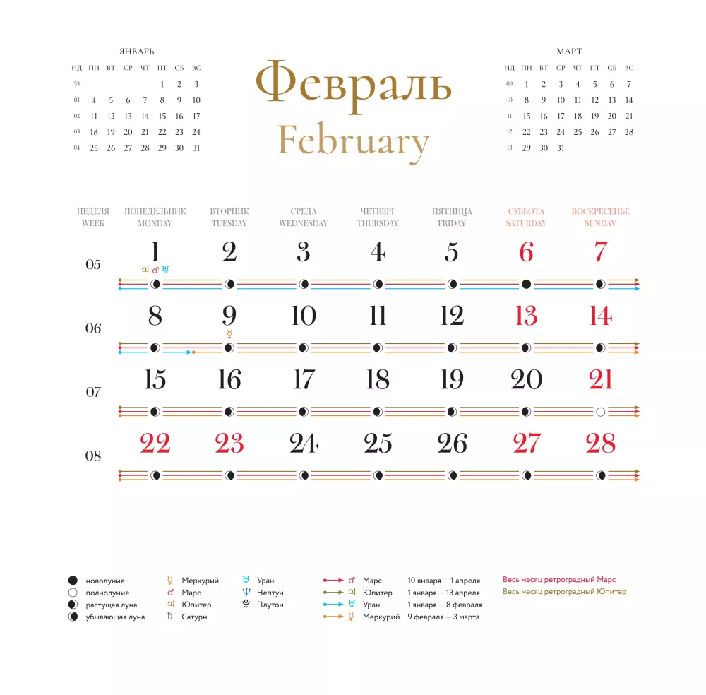 Календарь настенный 2027 год - Лунный календарь. Ретроградный Меркурий