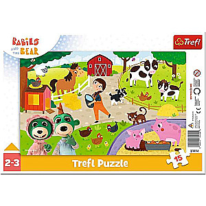 Puzle 15 Trefl: Bērni un lācis