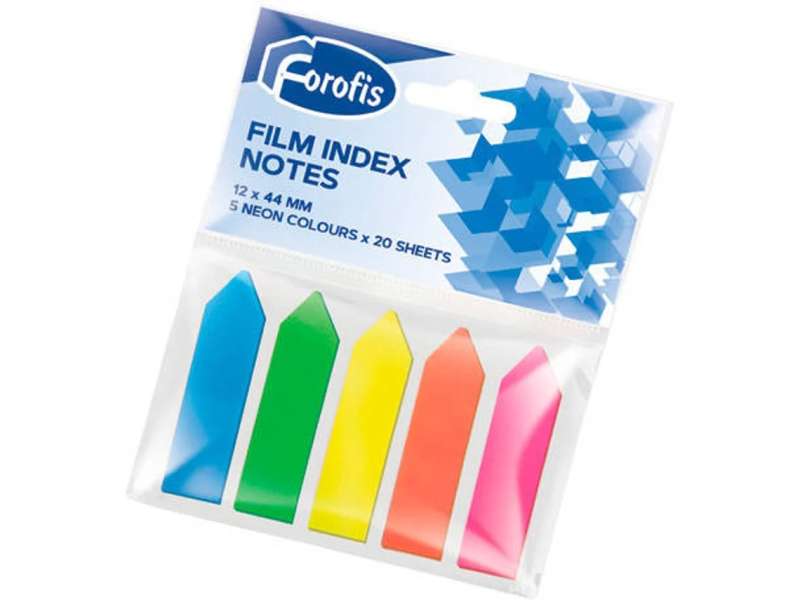 Kleepuvad kleepsud-indeksid plastikust FOROFIS (44x12 mm, 20 lehte, eri värvides)