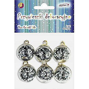 Decorative ball pendants, black silver, 1.5 cm, 6pcs