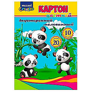 Dviejų pusių, dažyto spalvoto kartono rinkinys, 200x280, 10 l. 20 spalvų, tankis 210 gr/m