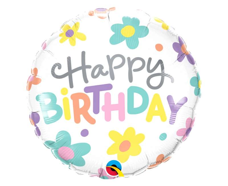 Balon foliowy 18 QL CIR Happy Birthday-Stokrotki w stylu retro