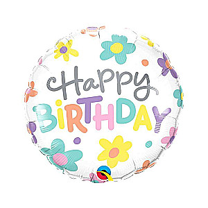 Folijos balionas 18 QL CIR Happy Birthday-Retro margumynai