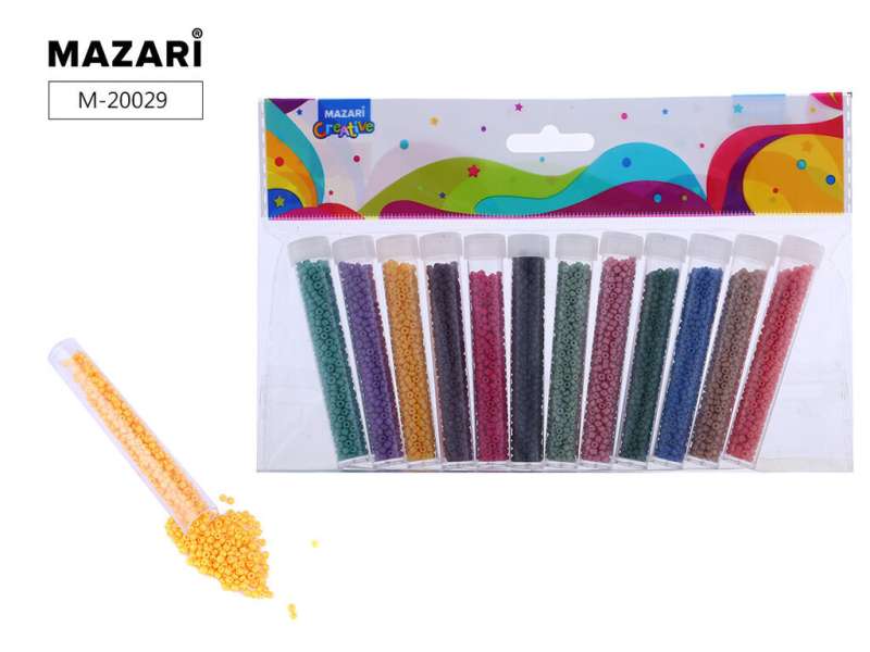 Pērļu komplekts, 12 krāsas x 7 g, 2 mm