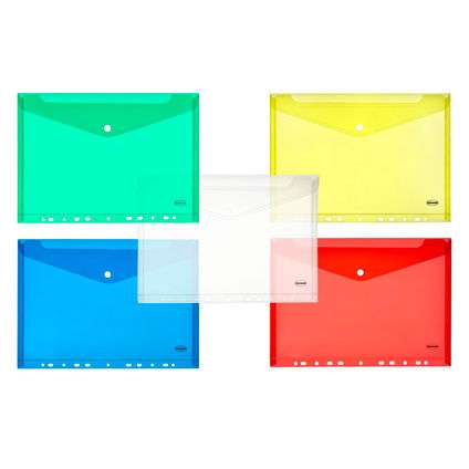 Folder-envelope with button and perforation A4 0.18mm assorted