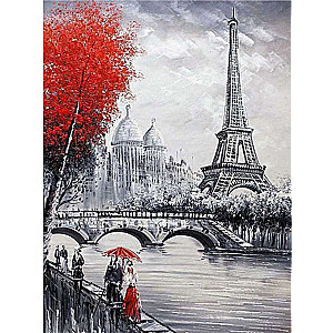 Diamond mosaic 30x40 cm Paris with red tree, 22 colors, level 4