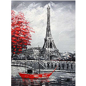 Diamond Mosaic 30x40 cm Red Boat in Paris, 26 colors, level 4