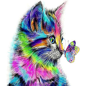 Diamond Mosaic 30x40 cm Rainbow Cat with Butterfly, 26 colors, 4th level
