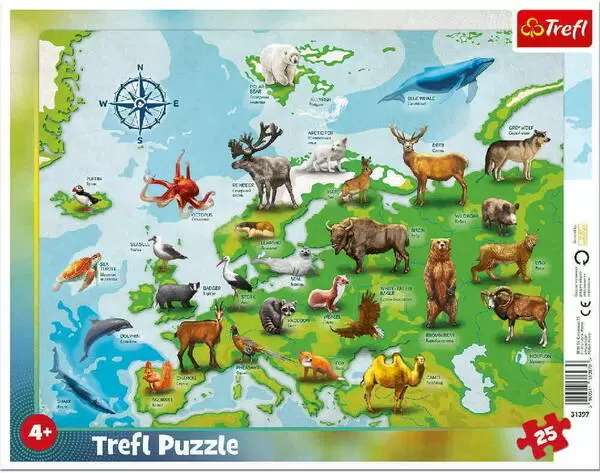Puzzles for Kids - Map of Europe with Animals 25 Pieces
