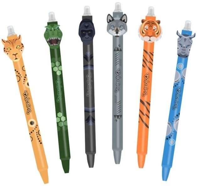 Mėlyna 0,5 mm gelinė automatinė rašiklis su trintuku COLORINO ANIMALS