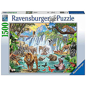 Puzzle 1500 - Wodospad Safari Zwierzęta