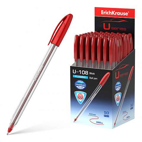 Kugelschreiber ErichKrause® U-108 Classic Stick 1.0, Ultra Glide Technology, Tintenfarbe rot