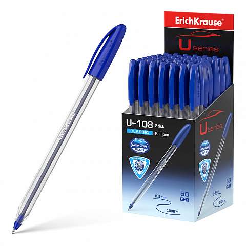 Kugelschreiber ErichKrause® U-108 Classic Stick 1.0, Ultra Glide Technology, Tinte Farbe blau